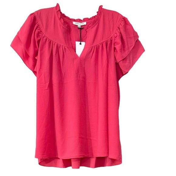 Rose & Olive Tops - Rose & Olive Blouse Flutter Sleeve Ruffle Neckline Blouse Bright Pink Size 2X
